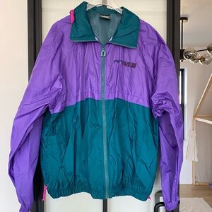 Vintage Dunbrooke Women's hooded Windbreaker Jacket Colorblock Purple Teal  L/XL